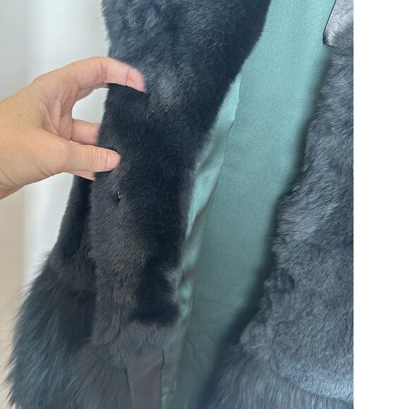 Vintage Co Peplum Fur Vest Dark Green size S Fox & Hare Fur & Silk lined - Picture 10 of 15